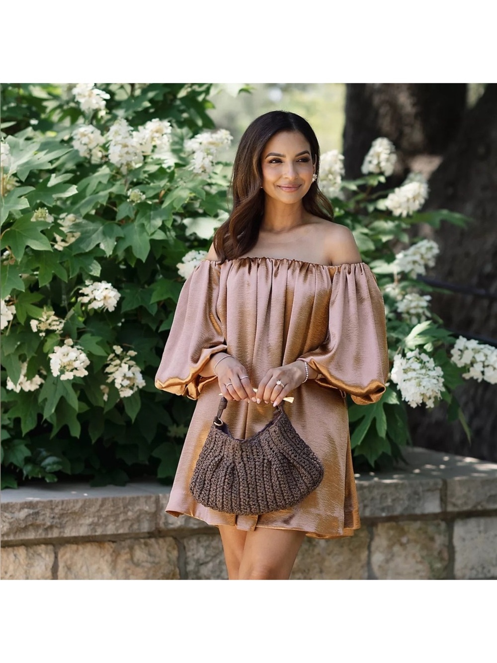 Anthropologie Mare Mare Off-The-Shoulder Puff-Sleeve Shine Mini Dress